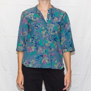 Gap Floral chambray denim button-up top S